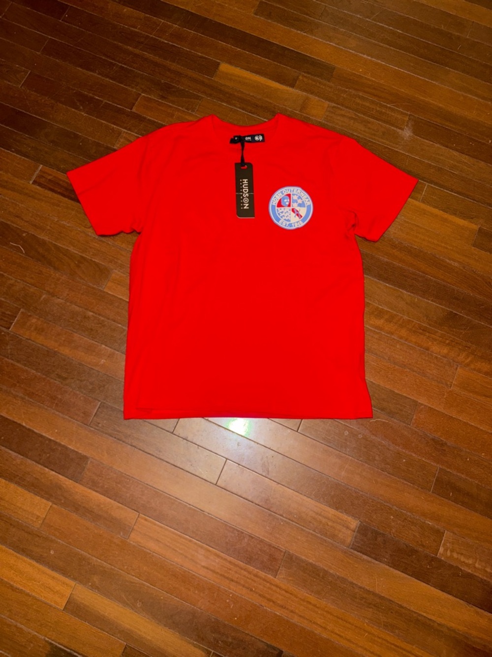 Hudson Jeans Bright Red Short Sleeve Crewneck with Chest Patch